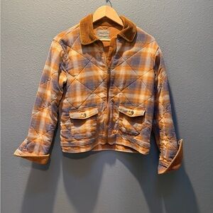 Natural Reflections Orange and Blue Plaid Puffer Jacket